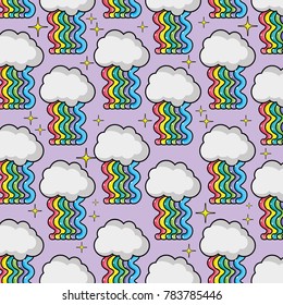 cloud with waves rainbow background design