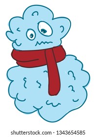 A cloud wearing red scarf making an awkward face vector color drawing or illustration