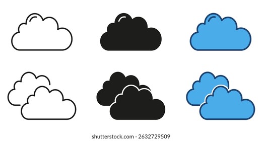 Cloud weather elements line and solid icon set. Cloud shape and style symbol collection. Isolated vector illustration.