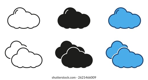 Cloud weather forecast line and solid icon set. Cloud shape sky symbol collection. Isolated vector illustration.