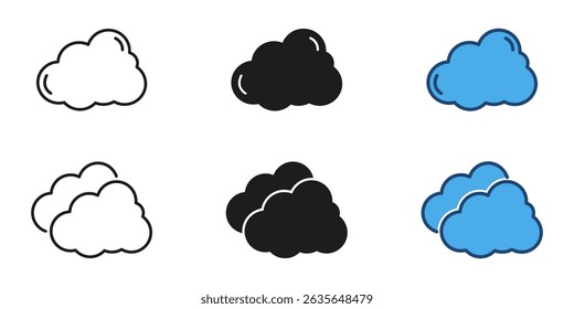 Cloud weather line and solid icon set. Weather forecast cloud symbol collection. Isolated vector illustration.