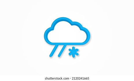 cloud weather, snow and rain 3d line flat color icon. Realistic vector illustration. Pictogram isolated. Top view. Colorful transparent shadow design.