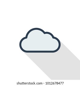 cloud, weather thin line flat color icon. Linear vector illustration. Pictogram isolated on white background. Colorful long shadow design.