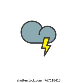Cloud weather with thunder filled outline icon, line vector sign, linear colorful pictogram isolated on white. Lightning bolt symbol, logo illustration. Pixel perfect vector graphics