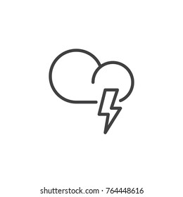 Cloud weather with thunder line icon, outline vector sign, linear style pictogram isolated on white. Lightning bolt symbol, logo illustration. Editable stroke