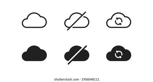 Cloud, web icon set. Outline internet data line symbol in vector flat style.