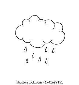 The cloud from which it rains. Weather. Rain season. Shower. Vector. Doodle. Hand-drawn illustration. Black and white outline. Silhouette. Coloring.