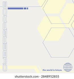 Cloud White Background in High Technology Futuristic Decoration in Ble and Yellow, Flat Abstract Style