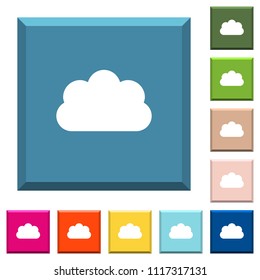 Cloud white icons on edged square buttons in various trendy colors