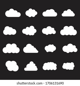 Cloud white set isolated on blue background. Vector illustration.