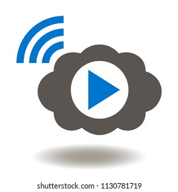Cloud Wi Fi Play Button Icon. Media content web wireless data storage illustration.
