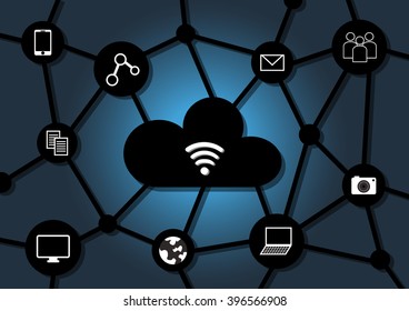 cloud wi-fi connection and social network icon