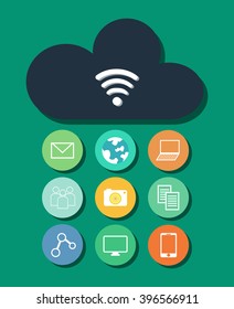 cloud wi-fi connection and social network icon