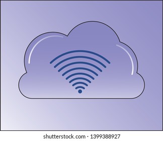 Cloud Wifi Icon Gradient Blue. Vector Illustration