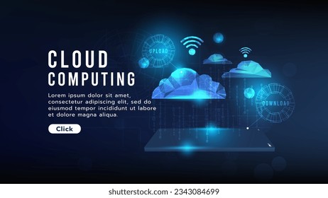Cloud and wifi low polygon symbols that are downloading and uploading data via mobile. Cloud Computing technology concept.Hi-tech and futuristic world.Digital and technology concept background.