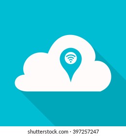 Cloud with wifi in map pointer. flat design