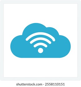 Cloud wifi network icon. Wireless connection symbol; depicts cloud computing, internet access, data storage, and network technology.