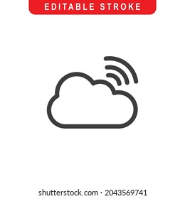 Cloud Wifi Outline Icon. Cloud Wifi Connection Line Art Logo. Vector Illustration. Isolated On White Background. Editable Stroke