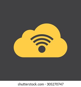 Cloud with wi-fi sign,wi-fi spot flat simple style icon. Vector EPS8