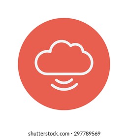 Cloud with wifi symbol thin line icon for web and mobile minimalistic flat design. Vector white icon inside the red circle.