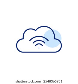 Símbolo de nuvem e wifi. Acesso wireless a plataformas de nuvem, compartilhamento de dados ou colaboração remota. Pixel perfeito, ícone de traçado editável