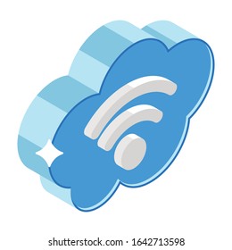 Cloud With Wifi, Wifi Cloud Vector In Isometric Design.