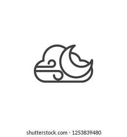 Cloud with wind blowing and moon outline icon. linear style sign for mobile concept and web design. Windy night weather simple line vector icon. Symbol logo illustration. Pixel perfect vector graphics