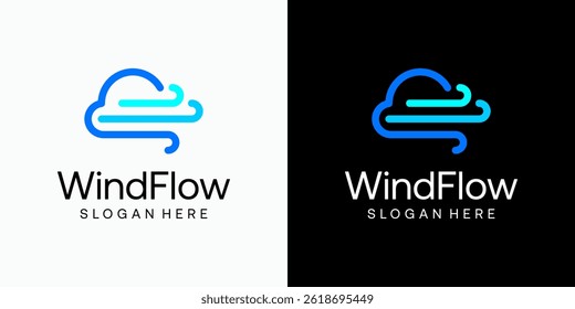 Cloud and wind line vector logo design with modern, simple, clean and abstract style. Icon for business, weather and personal branding.