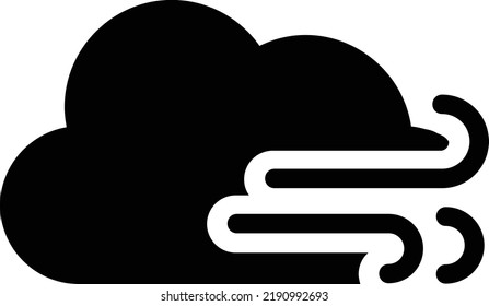 Icono Del Viento En Nube Con Estilo Glifo, Signo Del Clima Y Símbolo Aislado En Fondo Blanco