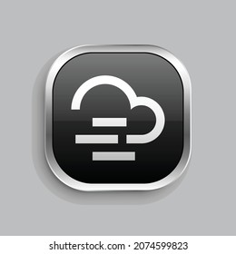 cloud windy line icon design. Glossy Button style rounded rectangle isolated on gray background. Vector illustration