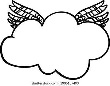 Cloud with wings logo for coloring. Doodle.