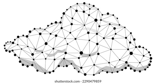 Cloud wireframe vector sign. Data cloud black and white digital polygon. Dot and line triangle monohrome futuristic network design element.