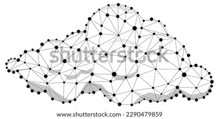 Cloud wireframe vector sign. Data cloud black and white digital polygon. Dot and line triangle monohrome futuristic network design element.