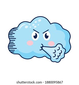 diseño de ilustraciones vectoriales de personajes de historietas meteorológicas en nube de wind kawaii