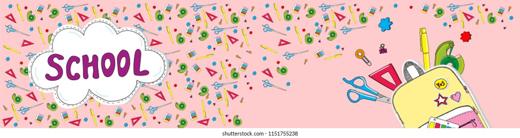 cloud with the word school on the background of stationery painted in the style of Doodle