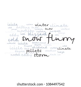 cloud of words list about winter season