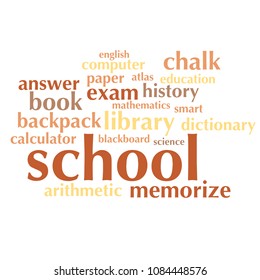 cloud of words list on the subject of school and education