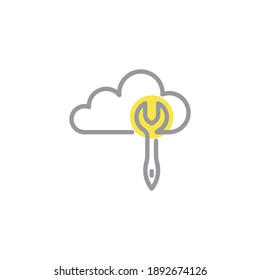 Cloud wrench line icon. linear style sign for mobile concept and web design. Cloud maintenance outline vector icon. Symbol, logo illustration. Vector graphics