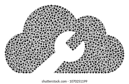 Cloud Wrench Tools composition of dots in different sizes and color hues. Round dots are grouped into cloud wrench tools vector composition. Dotted vector illustration.