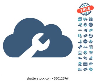 Cloud Wrench Tools icon with free bonus images. Vector illustration style is flat iconic symbols, cyan and blue colors, white background.