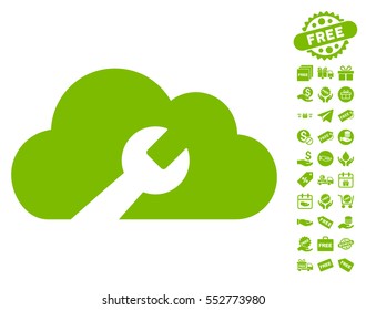 Cloud Wrench Tools icon with free bonus symbols. Vector illustration style is flat iconic symbols, eco green color, white background.