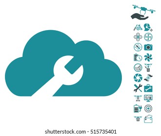 Cloud Wrench Tools pictograph with bonus nanocopter service graphic icons. Vector illustration style is flat iconic symbols on white background.