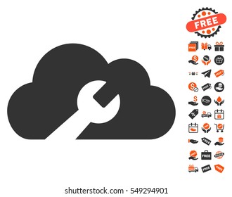 Cloud Wrench Tools pictograph with free bonus graphic icons. Vector illustration style is flat iconic symbols, orange and gray colors, white background.