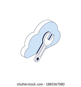Cloud wrench. Vector 3d line isometric, color web icons, new flat style. Creative illustration, idea for infographics.