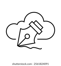 Cloud Writing Line Icon. Cloud Technology Editable Stroke Vector Illustration