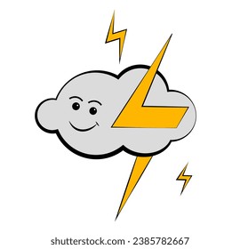 Cloud with yellow lightning on white background