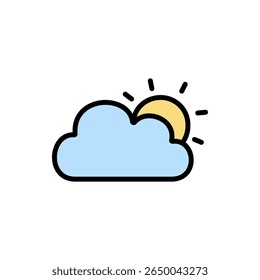 Cloud with yellow sun in colored outline style. Ideal for mild weather reports, climate dashboards, and seasonal UI elements.