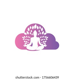 Vector del logotipo del yoga en la nube con estilo conceptual.	