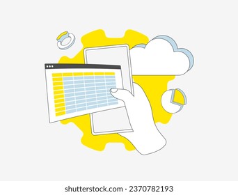 Cloud-Based Accounting and Finance Audit. Cloud Accounting Software for Business with multiple users access and secure online storage, tax form. Vector isolated illustration on white background