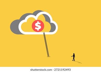 Software de contabilidade baseado em nuvem, plataformas de investimento digital e sonhos financeiros de longo prazo. A escada simboliza a abordagem passo a passo necessária para alcançar metas financeiras elevadas e a acessibilidade da gestão da riqueza digital